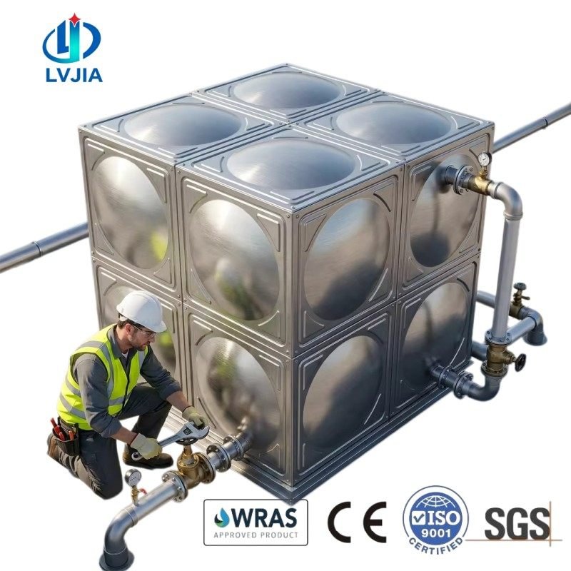 Stainless steel drinking water tank interior showing the bright inert surface