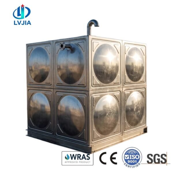 Stainless Steel Drinking Water Tank, 200 m&sup3; — stainless steel drinking water tank — sectional panels being assembled on