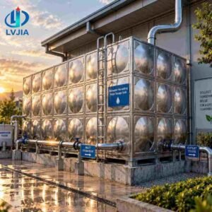 Stainless Steel Drinking Water Tank, 200 m&sup3; — stainless steel drinking water tank — completed installation ready for com