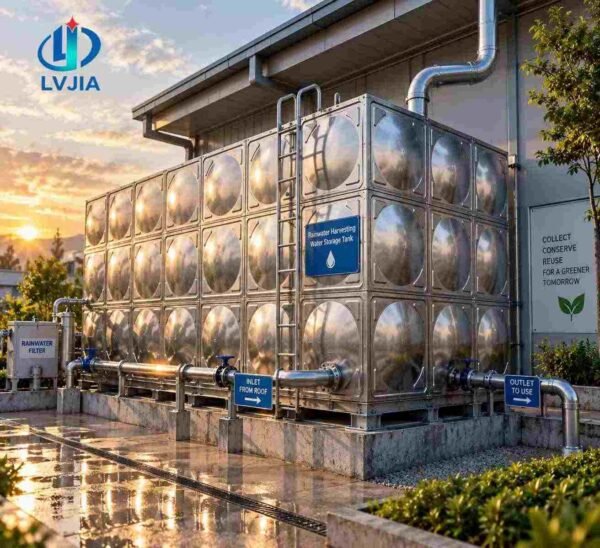 Stainless Steel Drinking Water Tank, 200 m&sup3; — stainless steel drinking water tank — completed installation ready for com