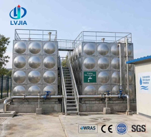 Stainless Steel Drinking Water Tank, 200 m&sup3; — stainless steel drinking water tank — inside the assembled tank before fil