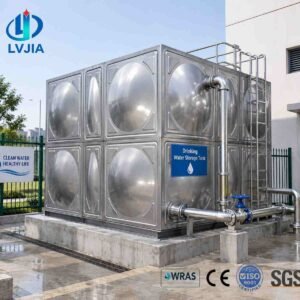Stainless Steel Drinking Water Tank, 200 m&sup3; — stainless steel drinking water tank — panels crated for delivery from the
