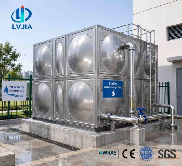 Stainless Steel Drinking Water Tank, 200 m&sup3; — stainless steel drinking water tank — panels crated for delivery from the