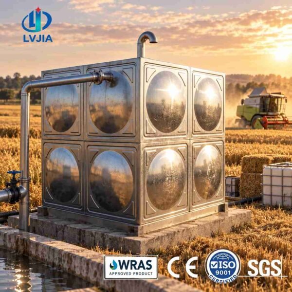 Stainless Steel Rainwater Tank, 15 m&sup3; — stainless steel rainwater tank — inside the assembled tank before filling