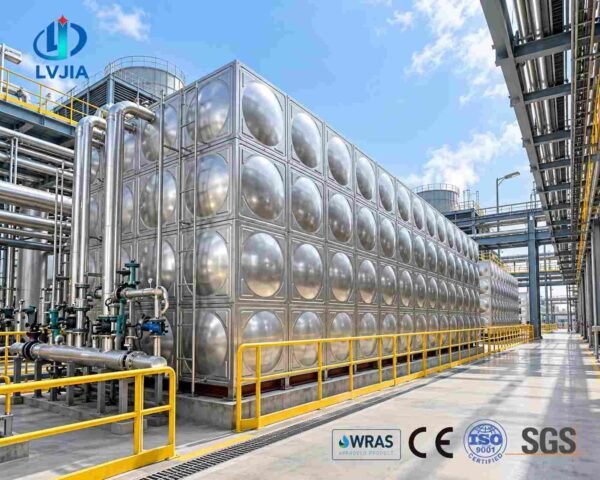 Depósito de agua de acero inoxidable 316 reforzado — montaje del depósito en obra