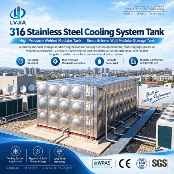 Welded Stainless Steel Water Tank, Argon Arc — welded stainless steel water tank — installed on site before backfill