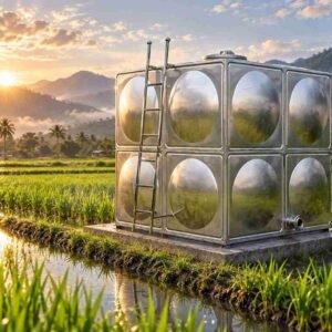 Stainless Steel Irrigation Tank, Embossed 316L — stainless steel irrigation tank — panel detail showing the bolted, gasketed