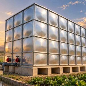 Stainless Steel Irrigation Tank, Embossed 316L — stainless steel irrigation tank — access hatch, vent and pipework connection