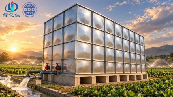 Stainless Steel Irrigation Tank, Embossed 316L — stainless steel irrigation tank — access hatch, vent and pipework connection