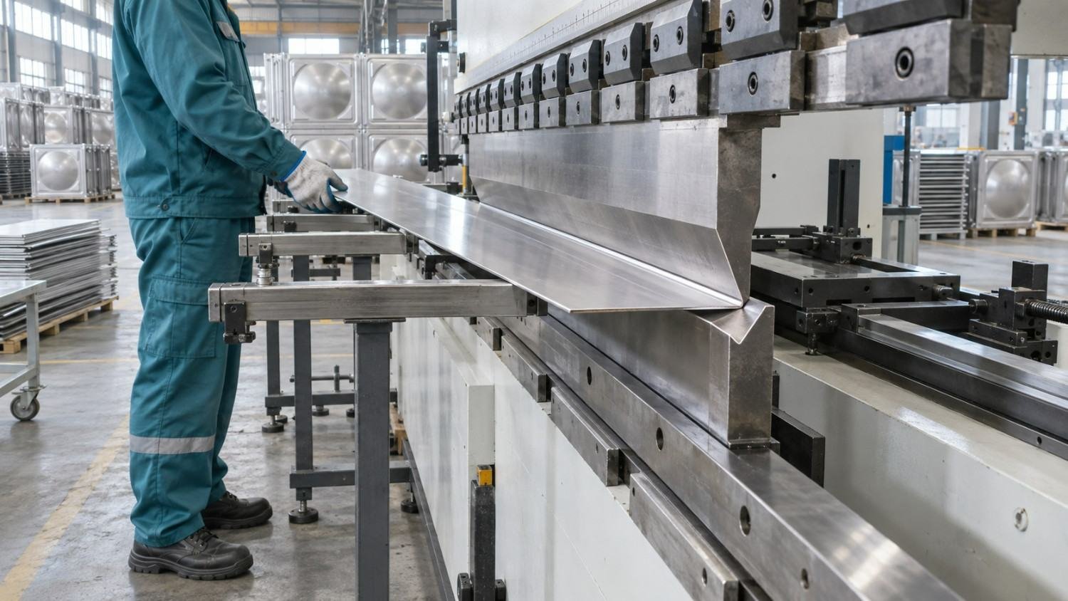 Bending machine forming a steel edge profile for a water tank