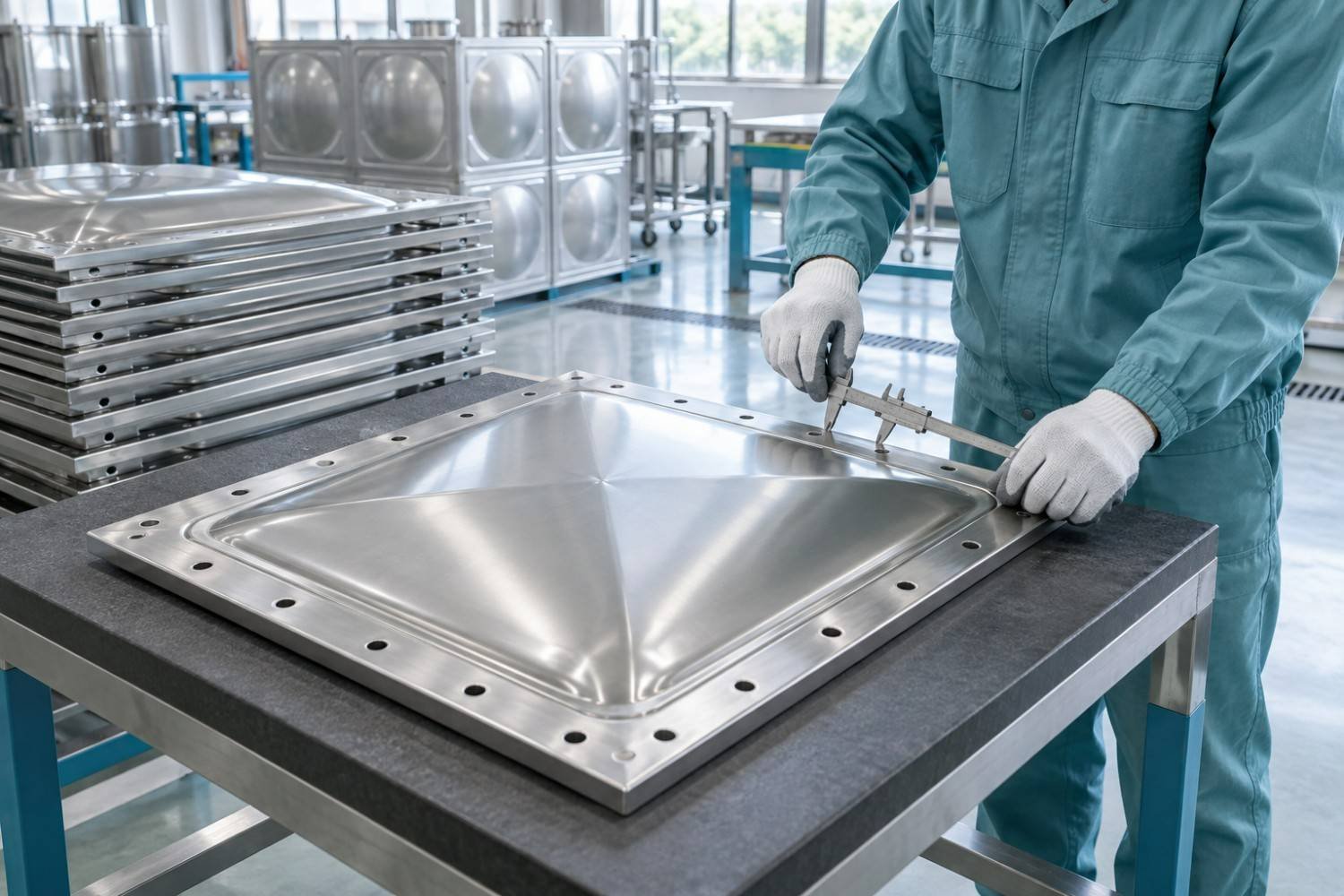 The inspection and testing area at the LVJIA water tank plant in Wucheng County, Dezhou