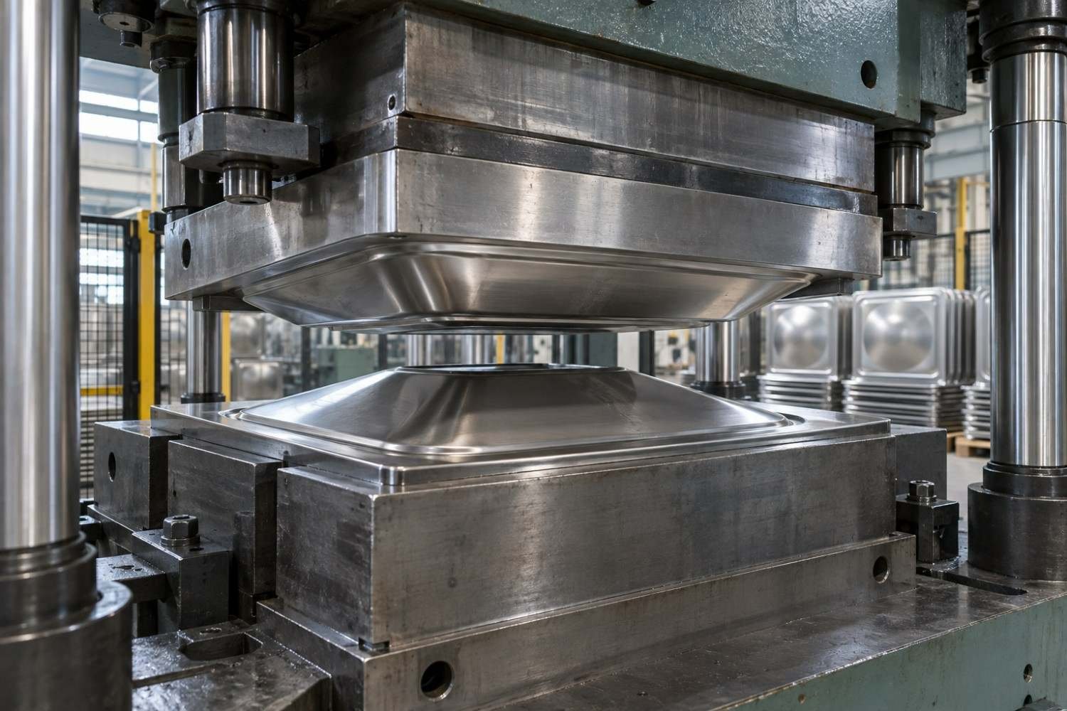 Press closing on a water tank panel mold on the LVJIA press line