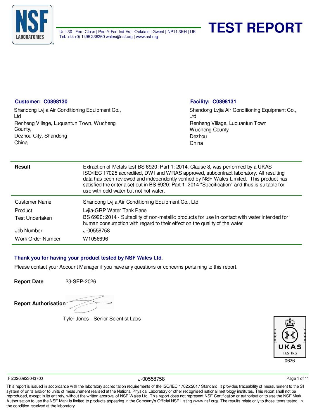NSF Wales test report J-00558758